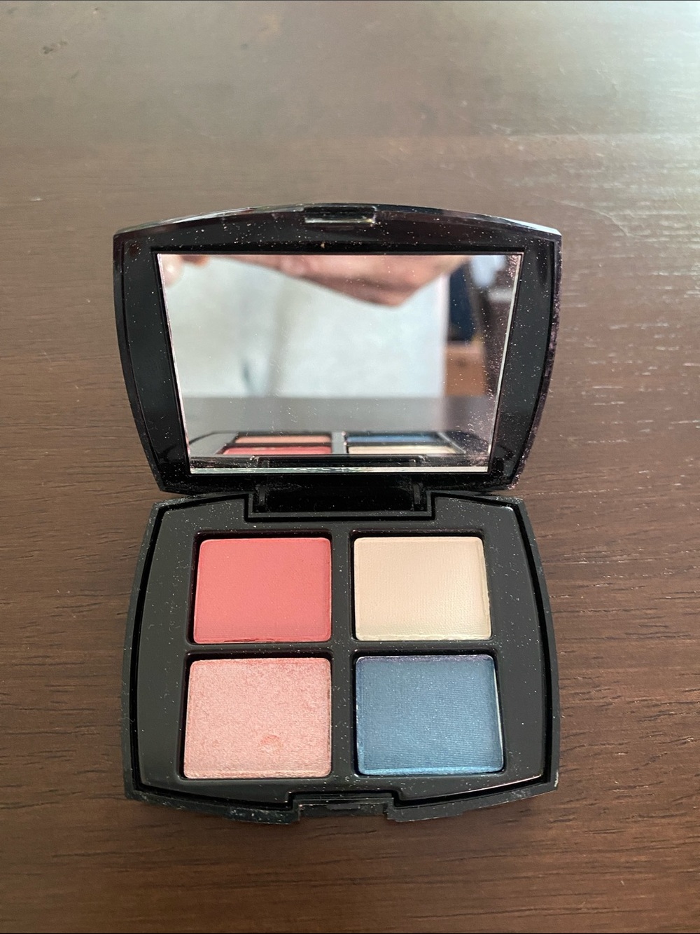 Lancome Quad Eyeshadow Palette — Coral Pink, Cream, Shimmer Peach, Slate Blue